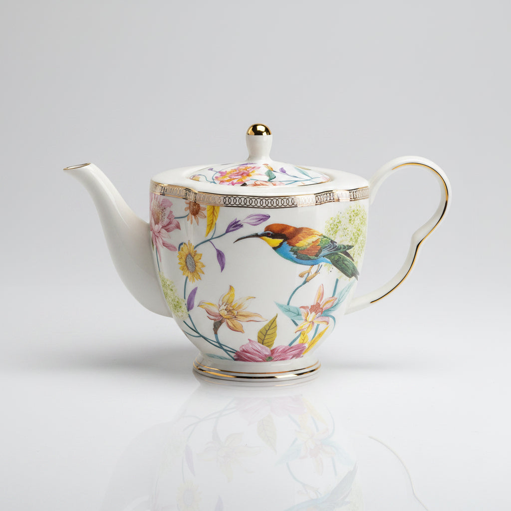 Spring Flowers with Hummingbird 30oz Fine Porcelain Teapot