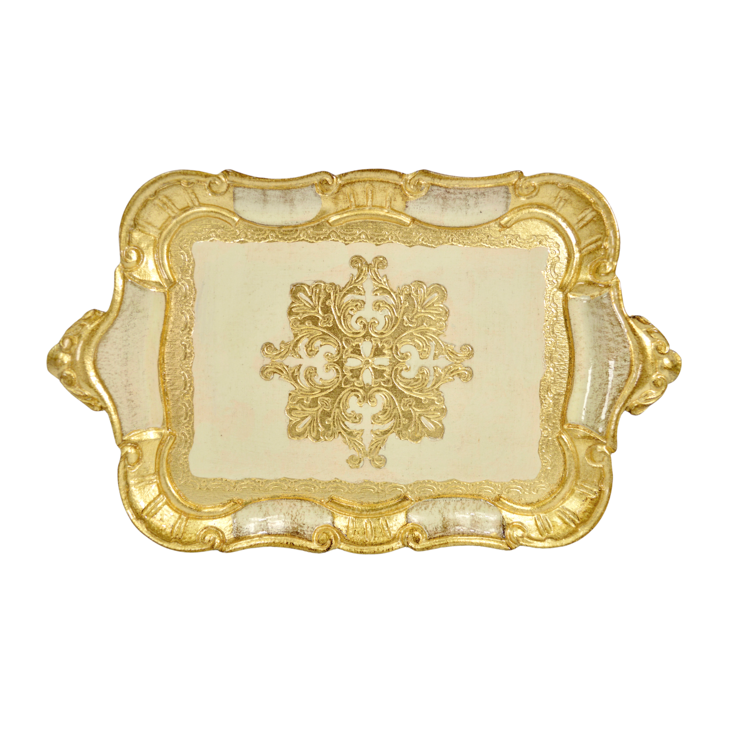 Small Florentine Carved Wood Tray with handles, Made in Italy: Cappuccino