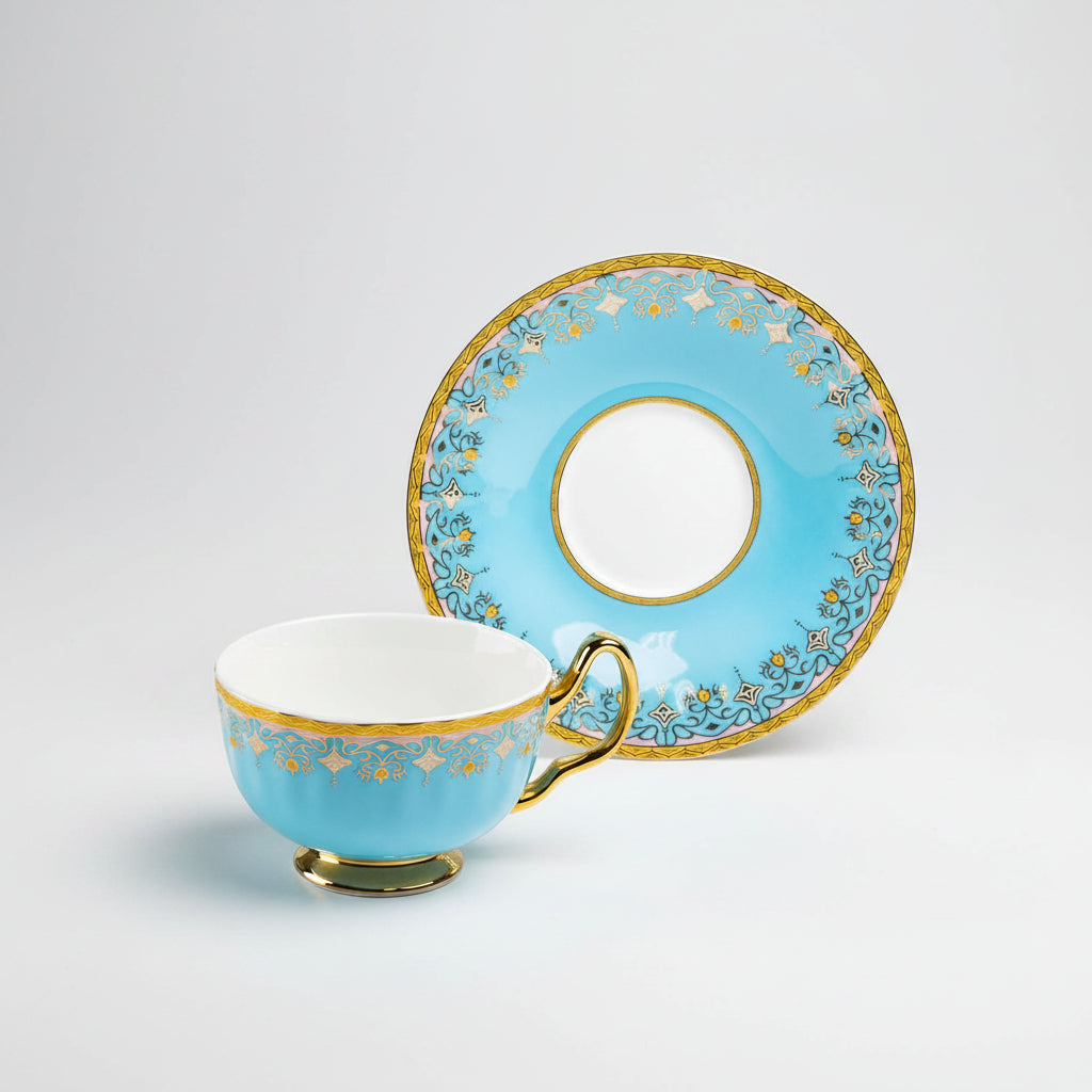 Blue Floral Toile 6oz Fine Porcelain Tea Cup and Saucer
