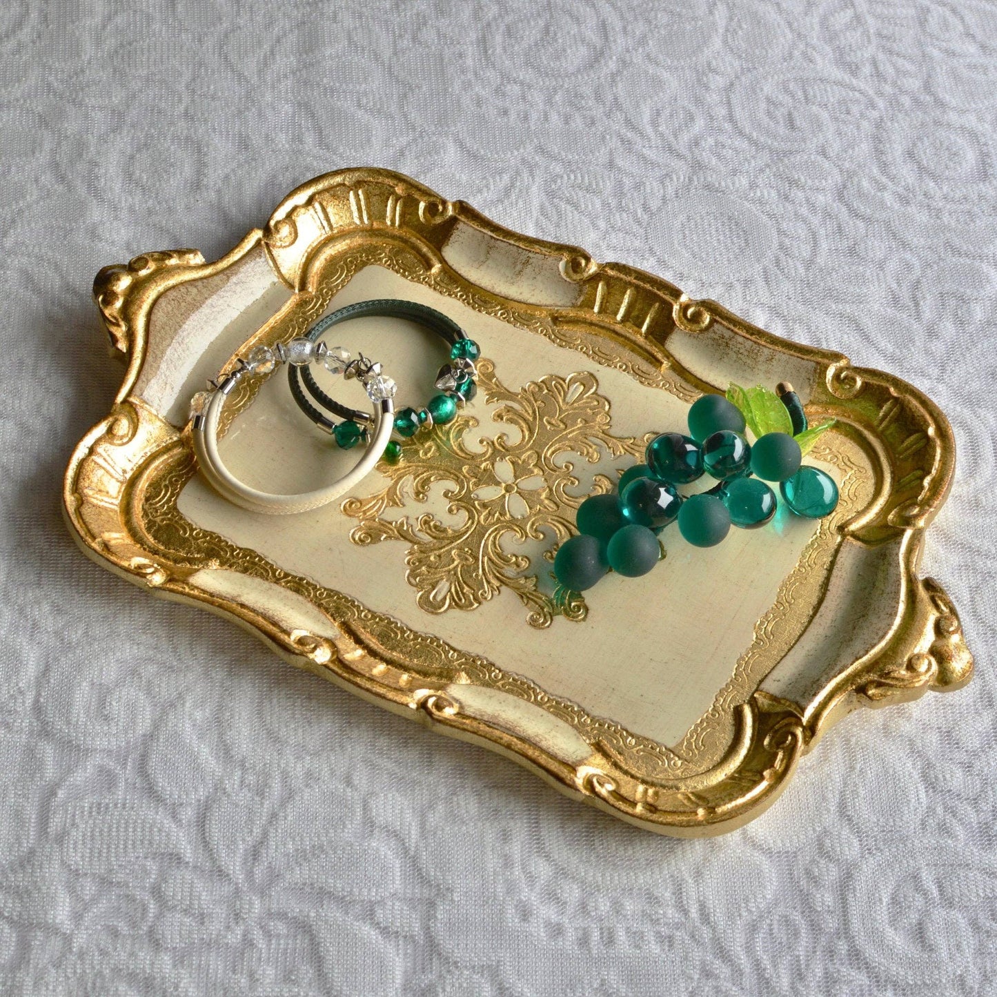 Small Florentine Carved Wood Tray with handles, Made in Italy: Cappuccino