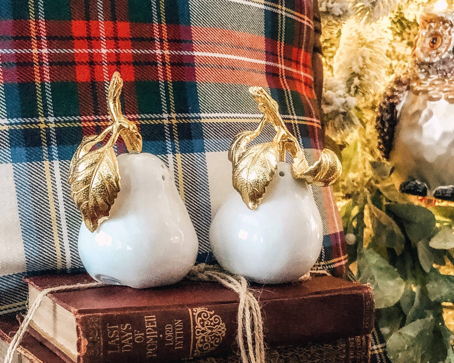 Porcelain Pear Salt and Pepper with Gold Leaf
