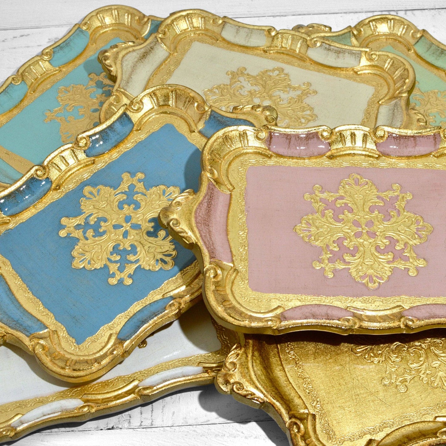 Small Florentine Carved Wood Tray with handles, Made in Italy: Cappuccino