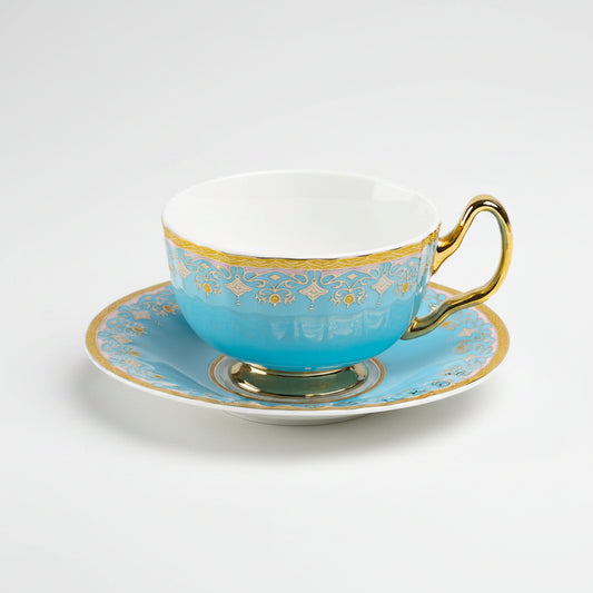 Blue Floral Toile 6oz Fine Porcelain Tea Cup and Saucer