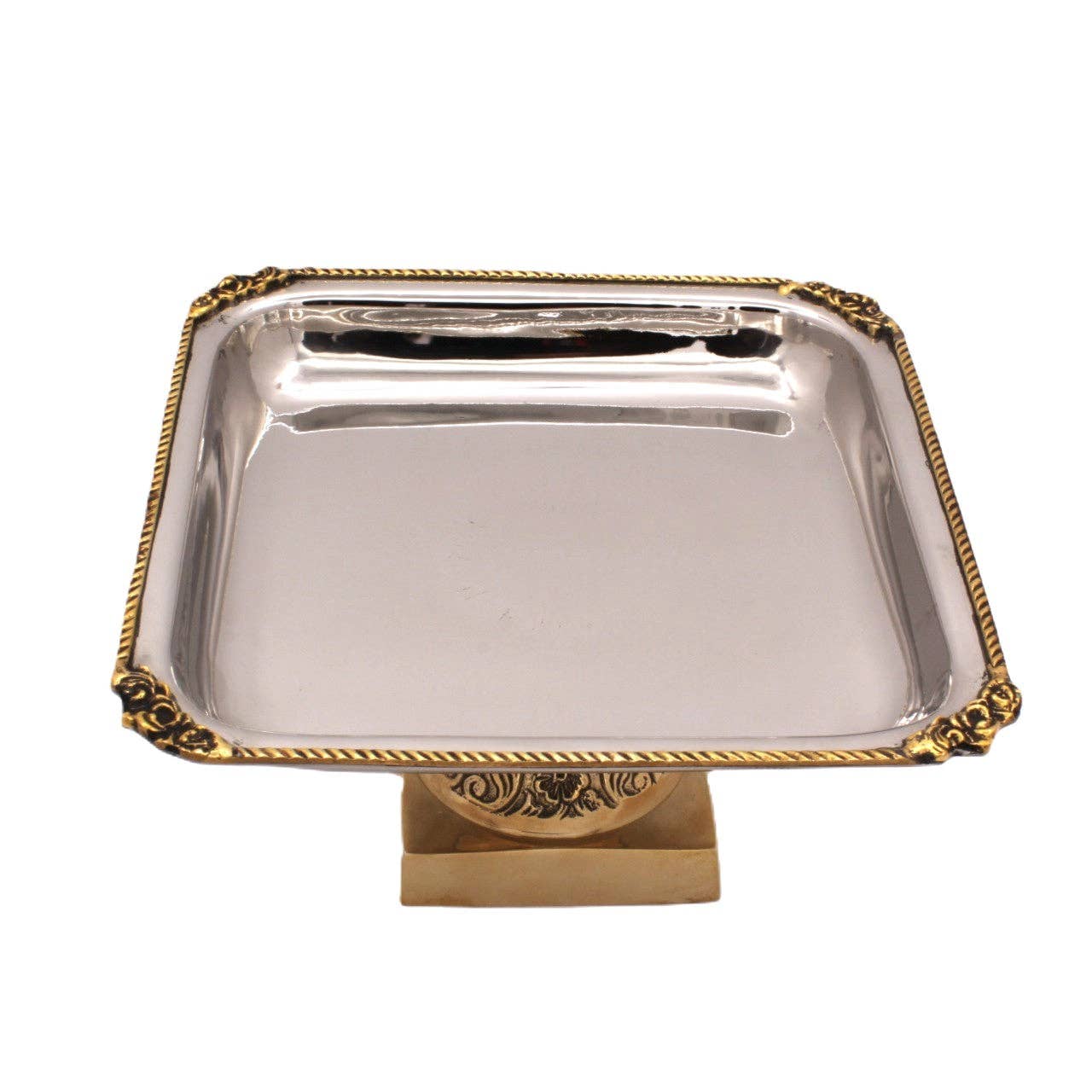Square Candy Stand | Two tone St Steel & Brass | 320009