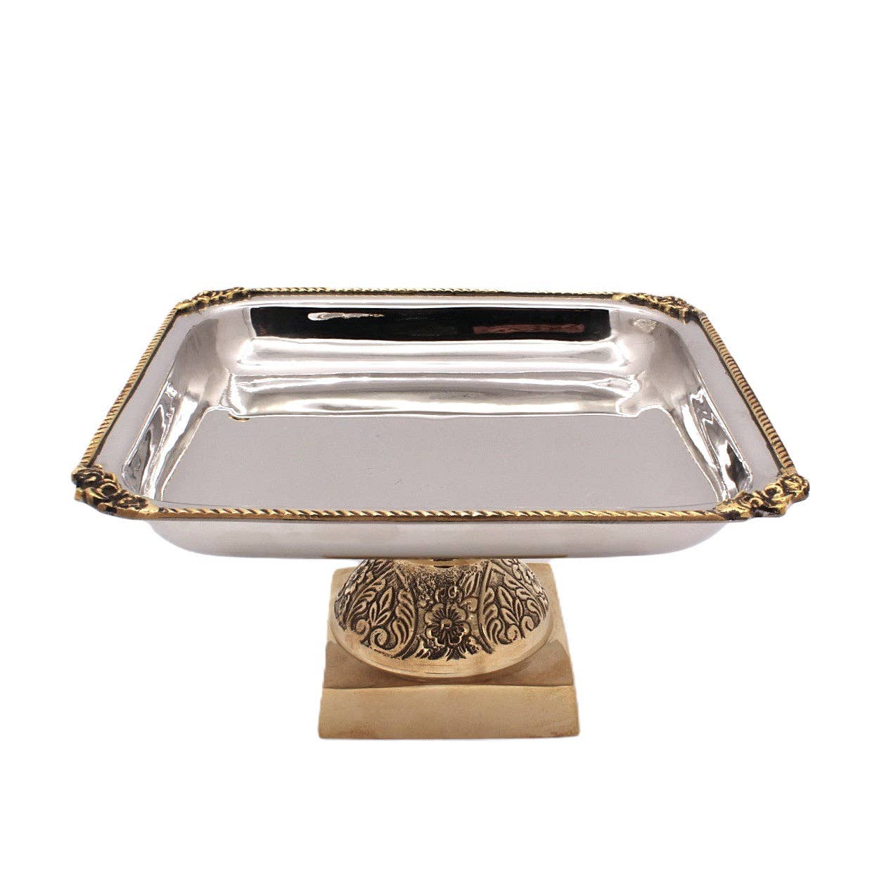Square Candy Stand | Two tone St Steel & Brass | 320009