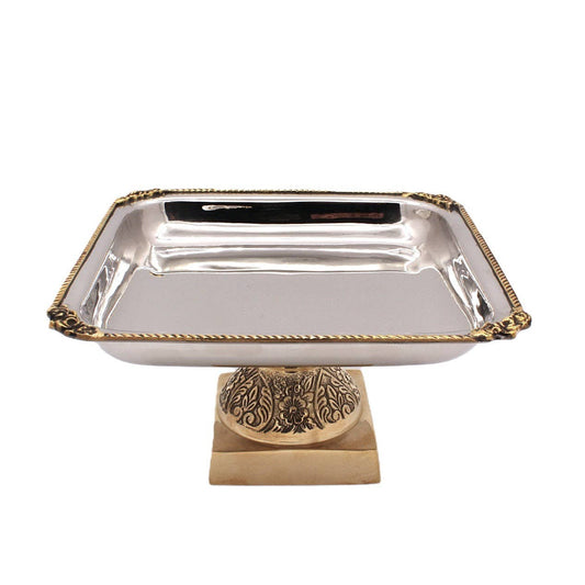 Square Candy Stand | Two tone St Steel & Brass | 320009