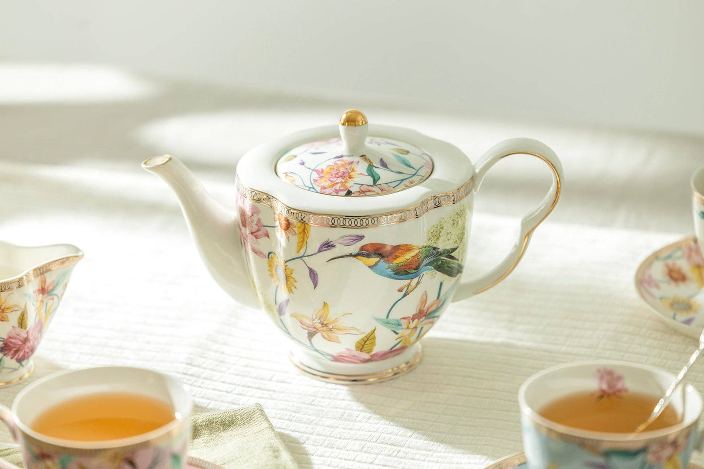 Spring Flowers with Hummingbird 30oz Fine Porcelain Teapot