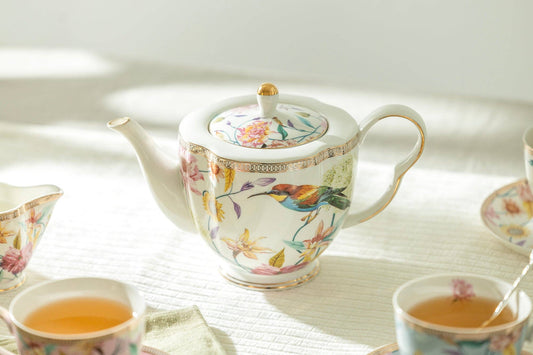 Spring Flowers with Hummingbird 30oz Fine Porcelain Teapot