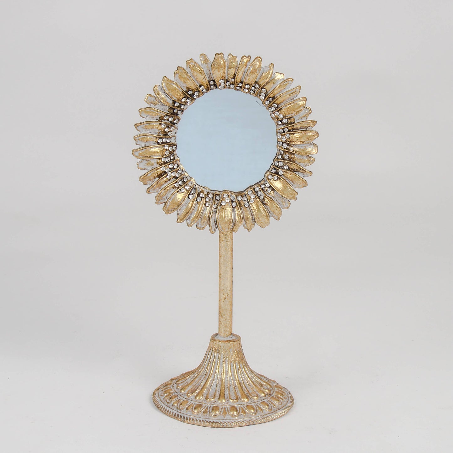 Gold Feather Fringe Free-Standing Vanity Mirror | 24cm