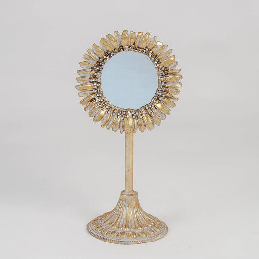 Gold Feather Fringe Free-Standing Vanity Mirror | 24cm