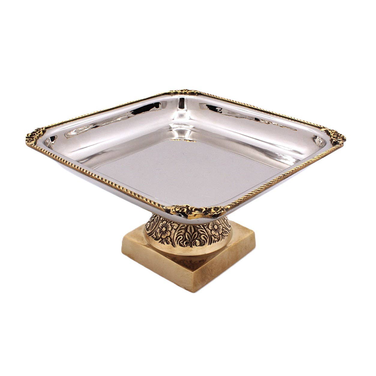Square Candy Stand | Two tone St Steel & Brass | 320009