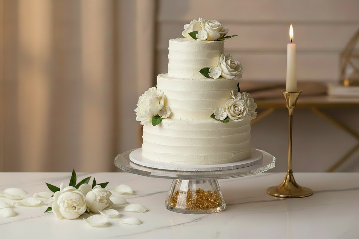 Cake Stand with Scattered Peony Buds