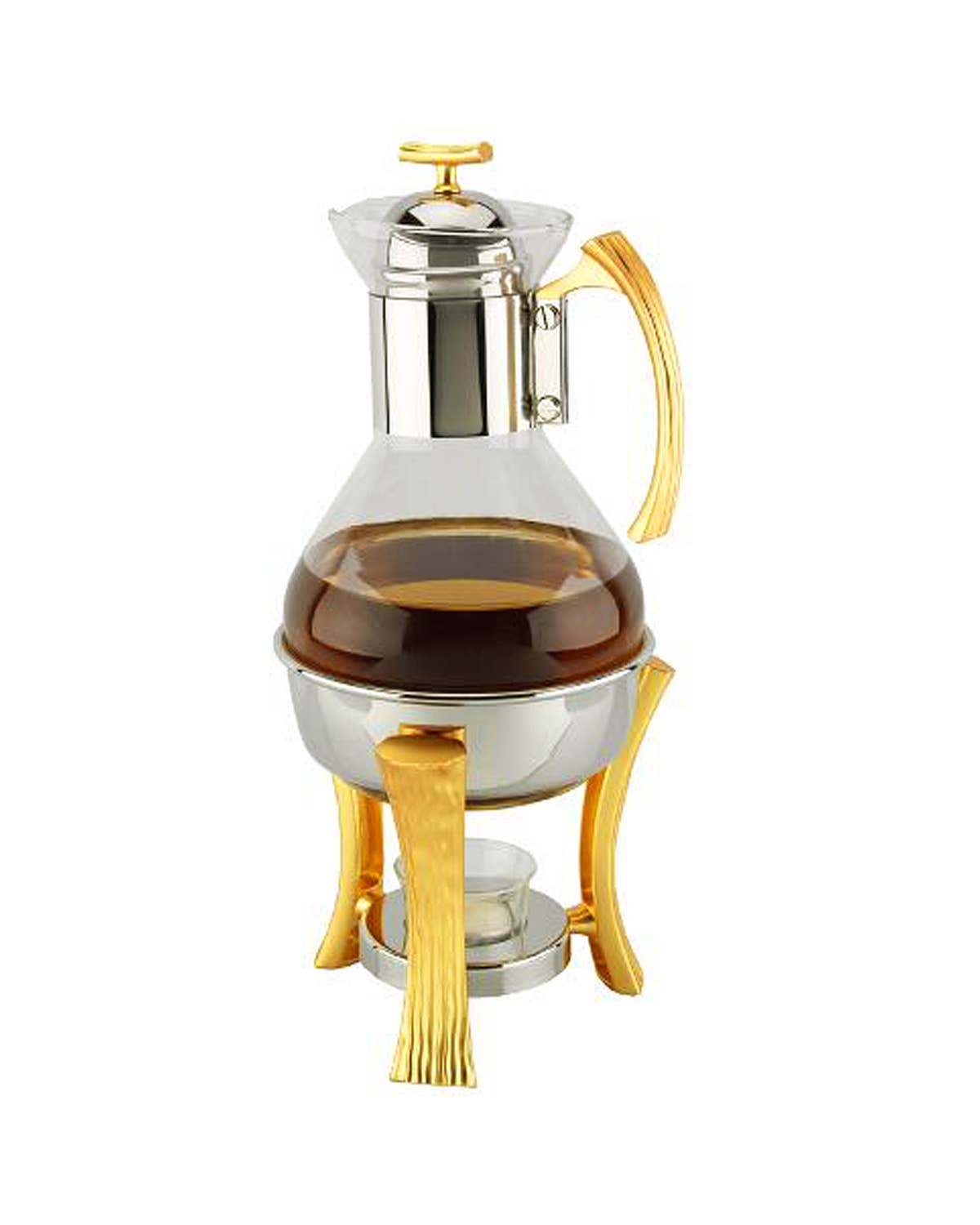 Gold Coffee & Tea Warmer Set | Stainless Steel Stand & Pitcher