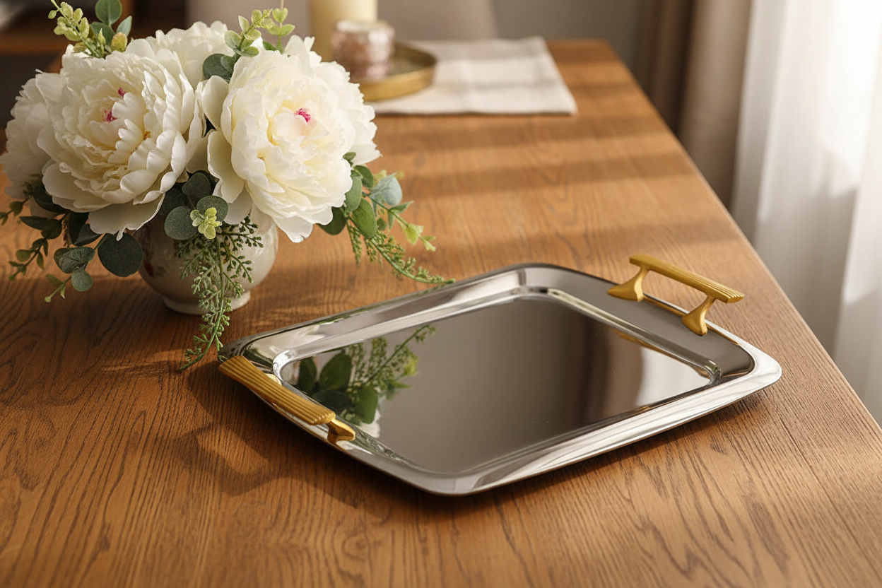 Gold Two-Tone Rectangular Serving Tray